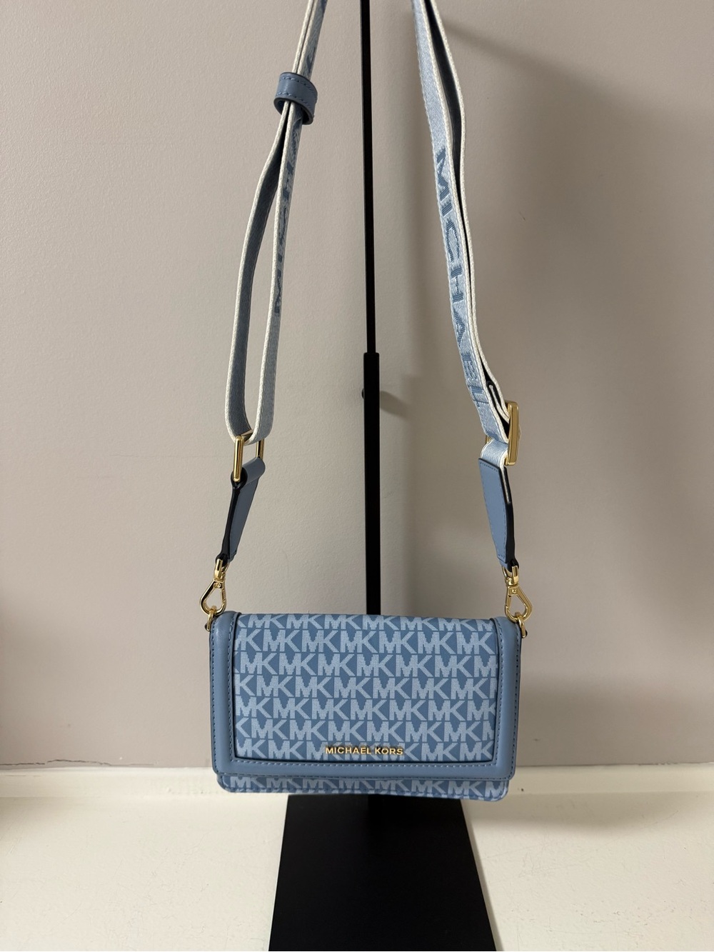 Michael Kors Phone Wallet, Light Blue MK Monogram Crossbody! NWT!!